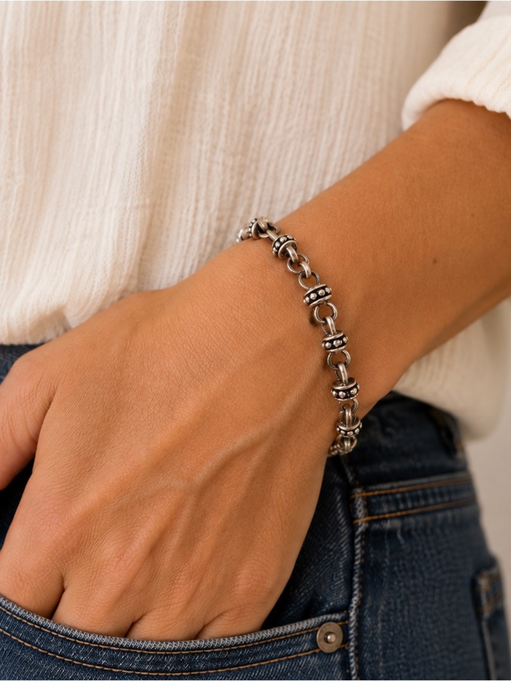 Premier Designs Lauren Bracelet Antiqued Silver Plated Link 7.5” Retired Jewelry